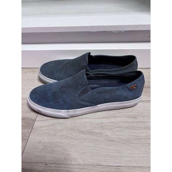 TORY BURCH Floyd WMNs 10 Slip On Blue Leather Embossed Snake Sneaker Shoes - Picture 3 of 7